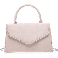 JFY Women's Top Handle Suede Clutch Bag in Beige