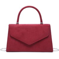 JFY Women's Top Handle Suede Clutch Bag in Burgundy