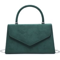 JFY Women's Top Handle Suede Clutch Bag in Dark Green