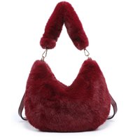 JFY Women's Faux Fur Fluffy Handle Shoulder Bag in Wine