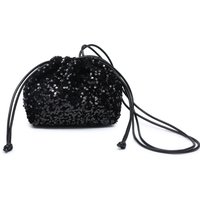 JFY Women's Carrier Co. Sequin Draw String Closure Cross Body Bag in Black