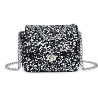 JFY Women's Carri Co. Sequin Flap Twist Lock Clasp Cross Body Bag in Silver