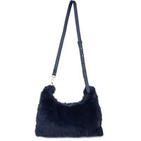JFY Women's Faux Fur Zip Top Closure Cross Body Bag in Navy