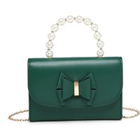 JFY Women's Pearl Top Handle Tie Pu Clutch Bag in Dark Green