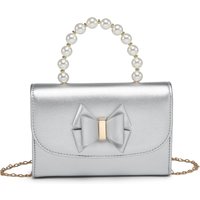 JFY Women's Pearl Top Handle Tie Pu Clutch Bag in Silver