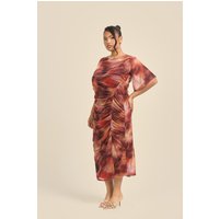 Curve Angel Sleeve Abstract Mesh Midi Dress