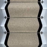 Herringbone Beige Biscotti Stair Runner 100% Cotton Border cm x 600 cm