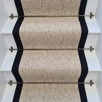 Herringbone Berber Beige Stair Runner 100% Cotton Border cm x 12 cm