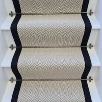 Herringbone Dapple Wool Stair Runner 100% Cotton Border Grey cm x 700 cm