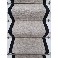 Herringbone Mirage Grey Stair Runner 100% Cotton Border cm x 700 cm