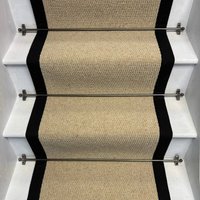 RainbowHome Kalahari Cream Wool Stair Runner With 100% Cotton Black Border | Size: 55 cm x 650 cm
