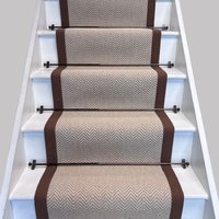 RainbowHome Herringbone Chalk Beige Wool Stair Runner with 100% Brown Cotton Border 60cm x 600cm | Size: 65 cm x 600 cm