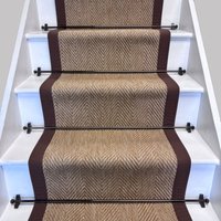 Herringbone England Stair Runner Mocha Cotton Border cm x 12 cm