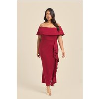 Curve Bardot Frill Scuba Midi Dress Dark