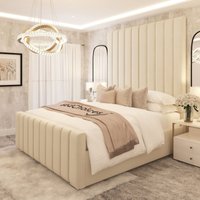 Bed Choices Kensington Upholstered Luxury Panelled 70" Bed Frame Only in Cream | Size: Single