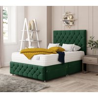 Bed Choices Regency Upholstered Divan Bed With 2 drawers, Mattress & 54" Floor Standing Headboard in Emerald | Size: Small Double