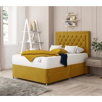 Bed Choices Montana Upholstered Divan Bed With 2 drawers & 26" Headboard (Mattress not included) in Mustard | Size: Super King