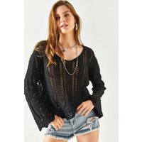 Regular Fit Crochet Knit Sweater Flared Sleeves