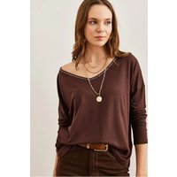 Regular Fit Casual V Neck Blouse Stitch Detail