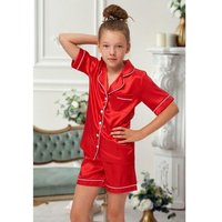 Lulabay Personalised Satin Short Pyjamas in Red | Size: 7-8 Years