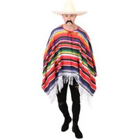 I Natural Mexican Costume 3 Piece Sombrero Poncho Moustache