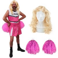 I Cheerleader Costume Wig & Pom Poms