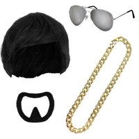 I Ibiza Final Boss Costume Wig Chain Aviator Sunglasses & Goatee