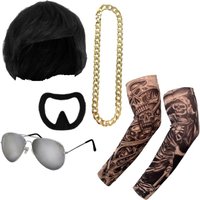 I Ibiza Final Boss Wig Chain Aviator Sunglasses Goatee & Tattoo Sleeves