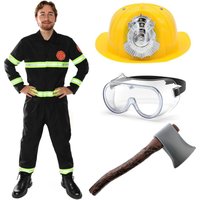 I Fireman Costume 5 Pcs Top Trousers Hat Goggles & Axe