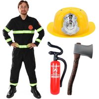 I Fireman Costume 5 Pcs Top Trousers Hat Axe & Inf Extinguisher