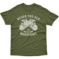Bad Zebedee Men's Never Too Old for Bruises & Broken Bones Skateboard T-Shirt in Khaki | Size: Large