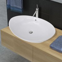 Berkfield Home Luxury Ceramic Basin Oval with Overflow 59 x 38, 5 cm in White