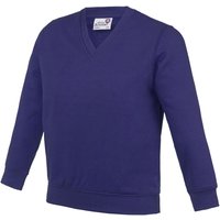 AWDis Academy V Neck School Jumper Sweatshirt in Purple | Size: 5-6 Years