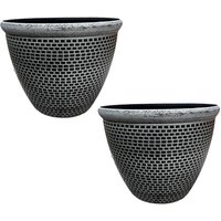 Gr8 Garden Pair Of Cromarty Plant Pot Large 36cm Plastic Round Flower Garden Patio Planter in Silver