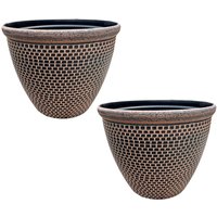 Gr8 Garden Pair Of Cromarty Plant Pot Large 36cm Plastic Round Flower Garden Patio Planter in Orange
