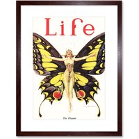 Artery8 Magazine 1922 The Flapper Woman Butterfly Dancer Bright Vintage Cover Illustration Framed Wall Art Print Picture 12X16 inch in Brown