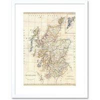 Artery8 Vintage 1799 Clement Cruttwell Shire Map Scotland Shetland Isles Framed Wall Art Print Picture 12X16 inch in White