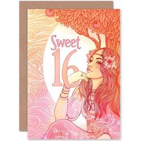 Artery8 Sweet 16 Sixteenth Birthday Greetings Card in Pink