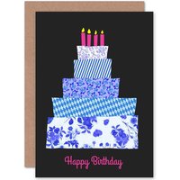 Artery8 Pattern Birthday Cake Greetings Card in Blue
