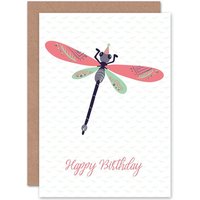 Artery8 Birthday Happy Party Dragonfly Greetings Card in White