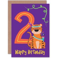 Artery8 2nd Birthday Tiger Greetings Card in Purple