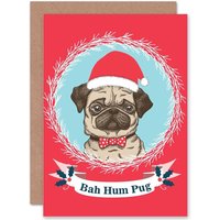 Artery8 Bah Hum Pug Greetings Card in Red