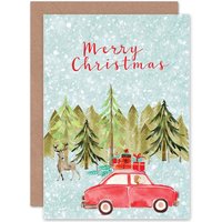 Artery8 Merry Christmas Car Ride Home for Xmas Greetings Card in Red