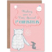 Artery8 Merry Xmas Special 1st Christmas Pink Cute Greetings Card