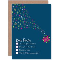 Artery8 Dear Santa Funny Rude Naughty Christmas Greetings Card in Blue