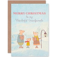 Artery8 Grandparents Caroling Mice Greetings Card in Blue
