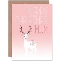 Artery8 Mum Snowy Reindeer Greetings Card in Pink