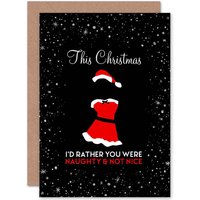 Artery8 Santa Naughty Nice Kinky Funny Christmas Greetings Card in Black
