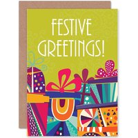 Artery8 Festive Gift Green Presents Xmas Christmas Greetings Card