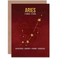 Artery8 Aries Star Sign Birthday Card Astrology Zodiac Greetings Card in Red